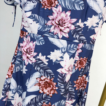 Rochie lunga de dama de culoare albastra si imprimeu floral