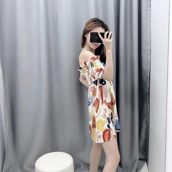 Rochie moderna de dama cu umerii goi - culoare alba