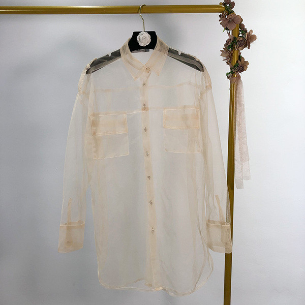 Cămașă de damă din tul cu mâneci lungi