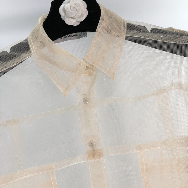 Cămașă de damă din tul cu mâneci lungi