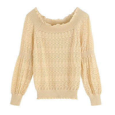 Pulover de dama model nou cu umerii goi de culoare bej