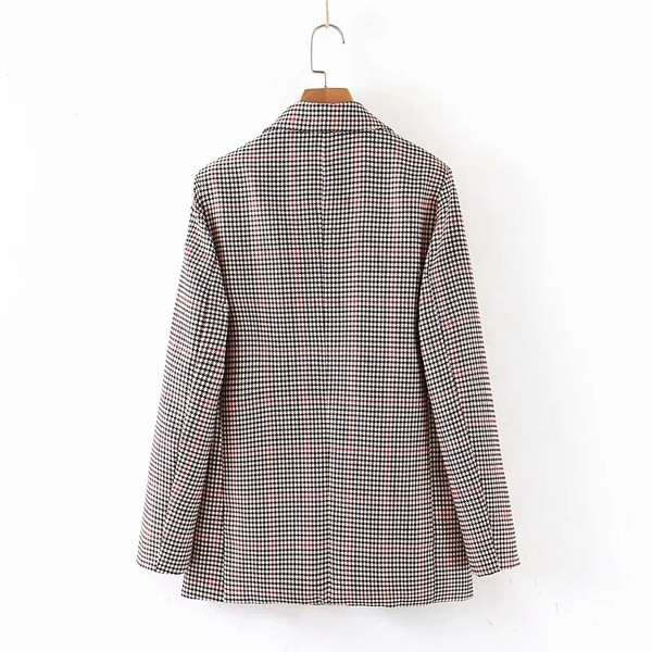 Geaca dama in carouri model lat cu guler in forma de V