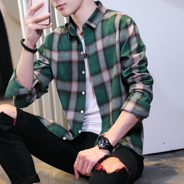 Kockás férfi hosszú ujjú ing három színben