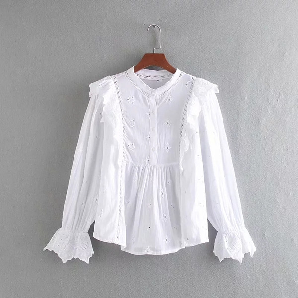 Cămașă elegantă de damă cu mâneci lungi, în alb