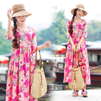 Rochie lungă casual de damă în trei culori cu model floral