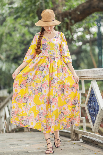 Rochie lungă casual de damă în trei culori cu model floral