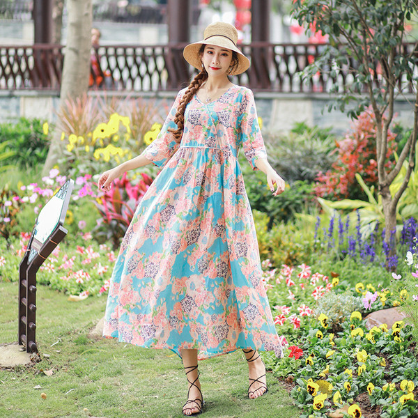 Rochie lungă casual de damă în trei culori cu model floral