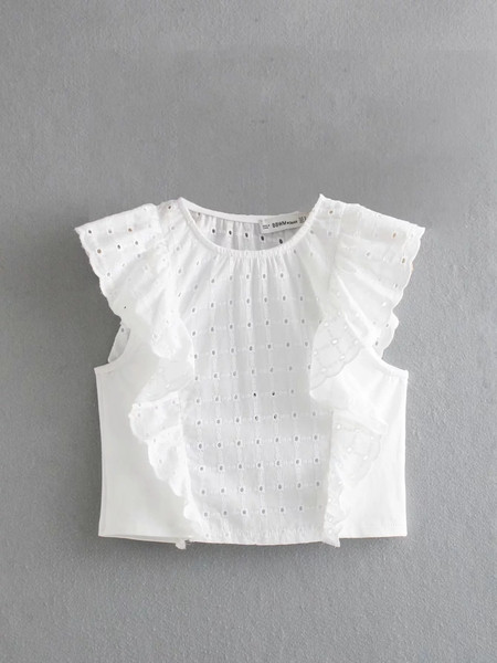 Női blúz O-nyakú - rövid modell fehér színben