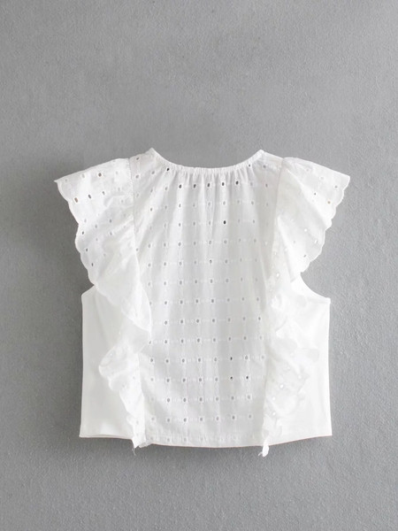 Női blúz O-nyakú - rövid modell fehér színben