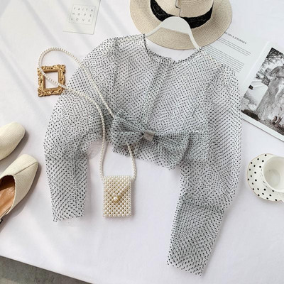 Bluza de dama transparenta model nou cu panglica in mai multe culori