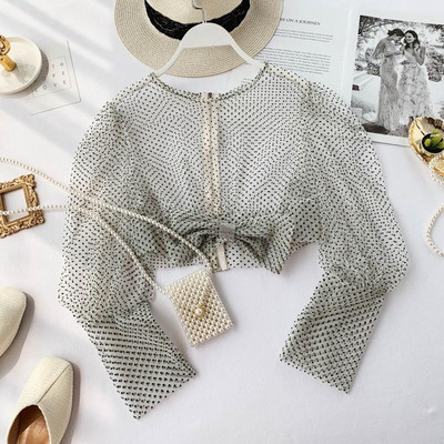 Bluza de dama transparenta model nou cu panglica in mai multe culori