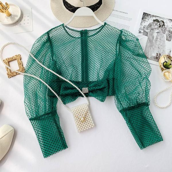 Bluza de dama transparenta model nou cu panglica in mai multe culori