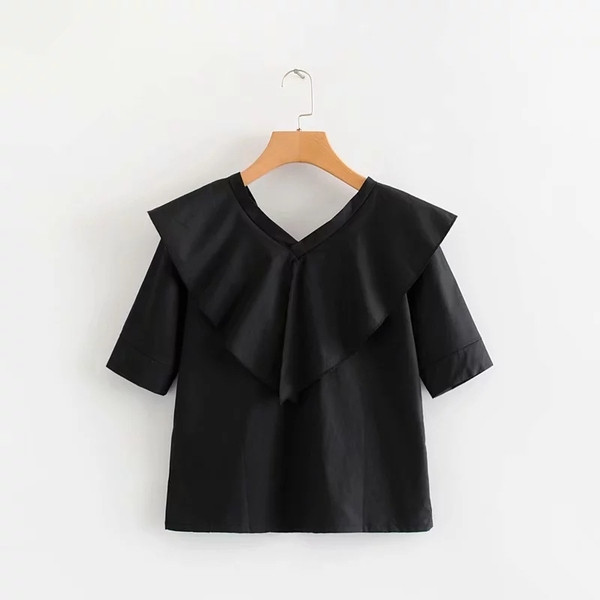 Női blúz V-nyakkal, fehér és fekete színben