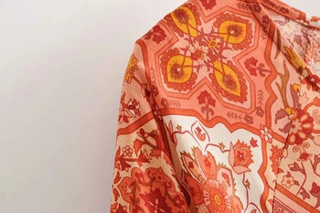 Rochie de dama cu maneca lunga de culoare portocalie