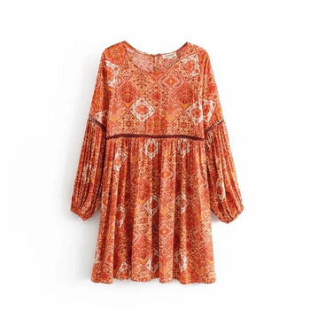 Rochie de dama cu maneca lunga de culoare portocalie