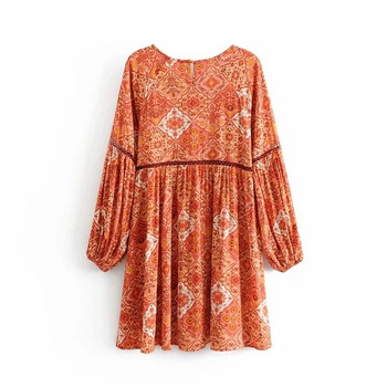 Rochie de dama cu maneca lunga de culoare portocalie