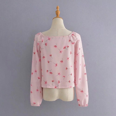 Bluză de damă cu mâneci lungi și nasturi de culoare roz