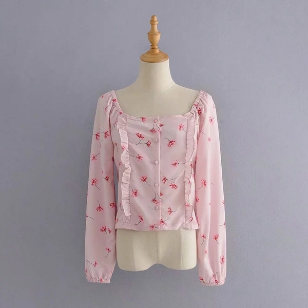 Bluză de damă cu mâneci lungi și nasturi de culoare roz