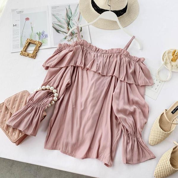 Stílusos női blúz csupasz váll és hosszú ujjú, különböző színekben