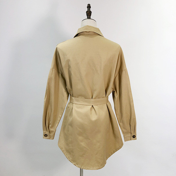 Jachetă subțire de primăvară-toamnă cu curea maro în talie