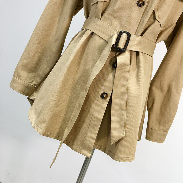 Jachetă subțire de primăvară-toamnă cu curea maro în talie