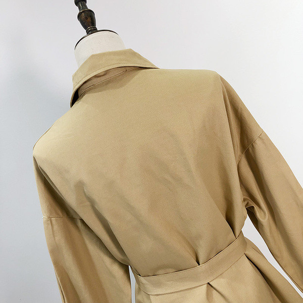 Jachetă subțire de primăvară-toamnă cu curea maro în talie