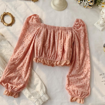 Bluză scurtă de damă cu mâneci largi în patru culori