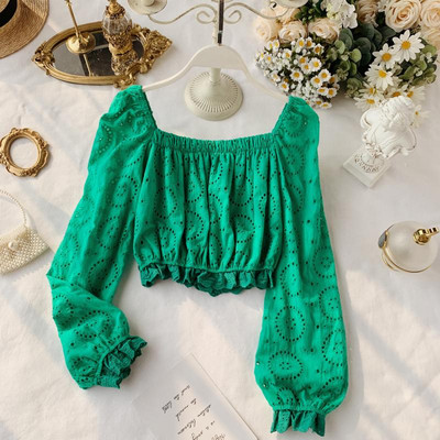 Bluză scurtă de damă cu mâneci largi în patru culori