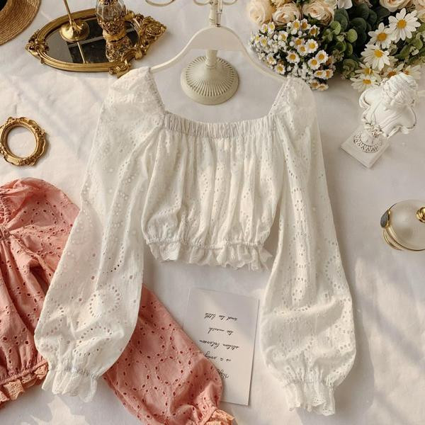 Bluză scurtă de damă cu mâneci largi în patru culori