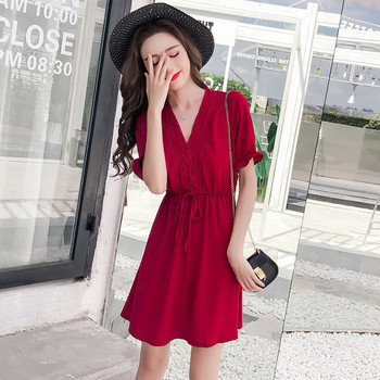 Rochie casual de dama in doua culori - negru si rosu