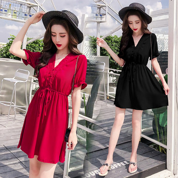 Rochie casual de dama in doua culori - negru si rosu