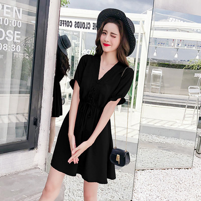 Rochie casual de dama in doua culori - negru si rosu