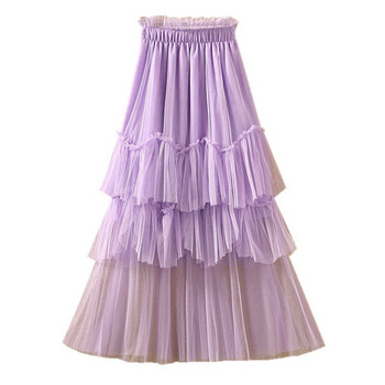 Fusta lunga de dama in cinci culori cu tul