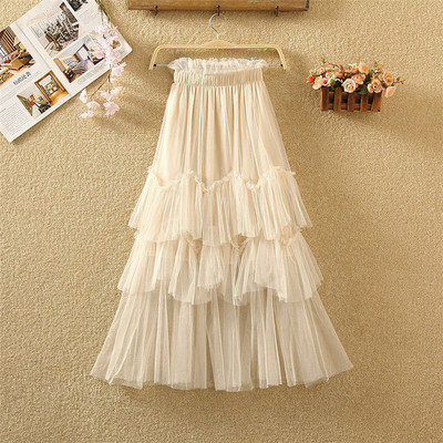 Fusta lunga de dama in cinci culori cu tul