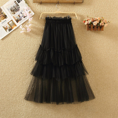 Fusta lunga de dama in cinci culori cu tul