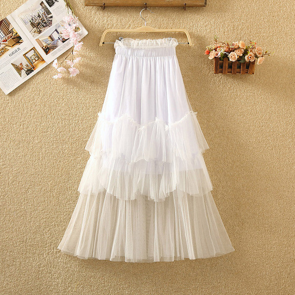 Fusta lunga de dama in cinci culori cu tul