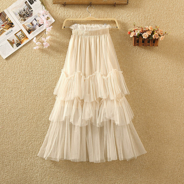 Fusta lunga de dama in cinci culori cu tul