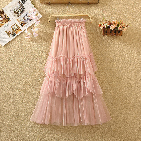 Fusta lunga de dama in cinci culori cu tul