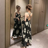 Rochie moderna de dama lunga in doua culori cu model floral