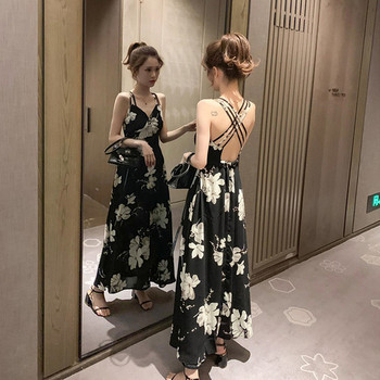 Rochie moderna de dama lunga in doua culori cu model floral