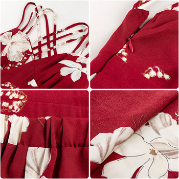 Rochie moderna de dama lunga in doua culori cu model floral