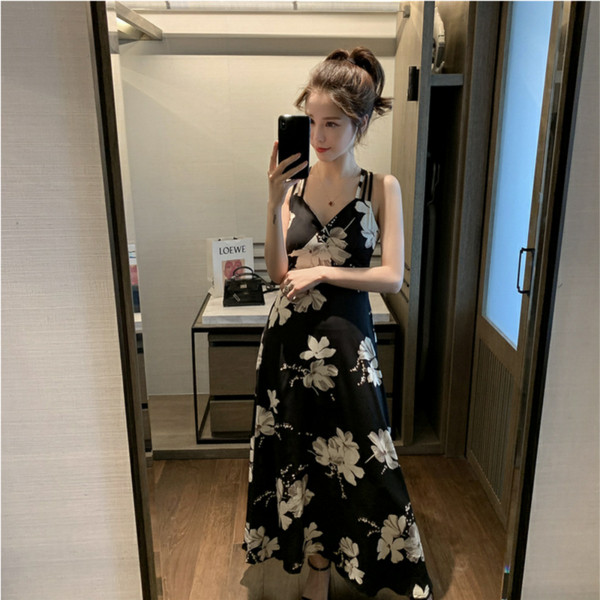 Rochie moderna de dama lunga in doua culori cu model floral