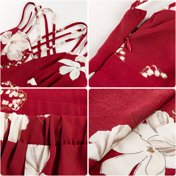 Rochie moderna de dama lunga in doua culori cu model floral