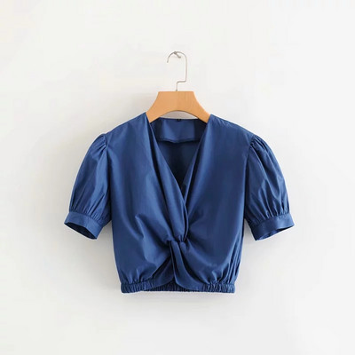 Bluza dama - model scurt in galben si albastru