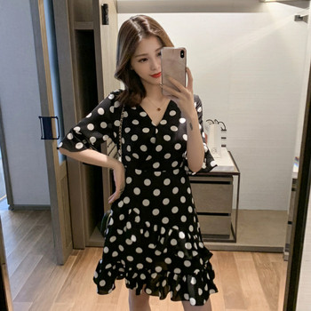 Női alkalmi ruha két színű pöttyben