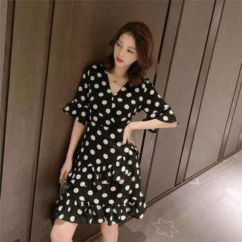 Női alkalmi ruha két színű pöttyben