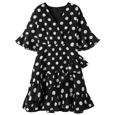 Női alkalmi ruha két színű pöttyben