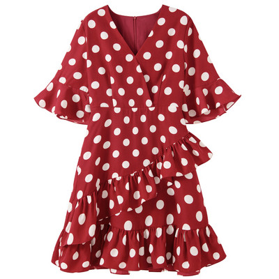 Női alkalmi ruha két színű pöttyben