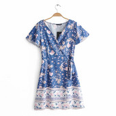 Rochie de dama cu model colorat si maneci scurte