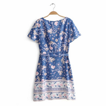 Rochie de dama cu model colorat si maneci scurte